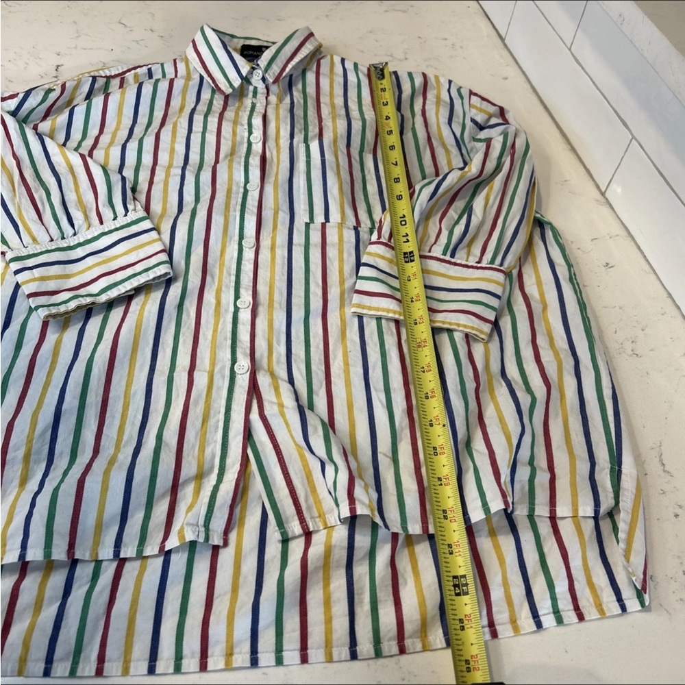 POMANDER PLACE Women's Sz. L Rainbow Striped Adair Boyfriend Shirt - Picture 7 of 10